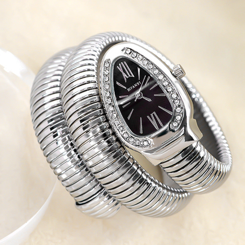 Luxury Stainless Steel Snake Watch with Oval Face