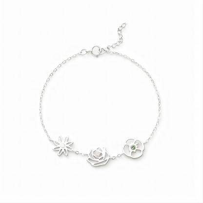 Delicate Birthstone and Flower Charm Bracelet