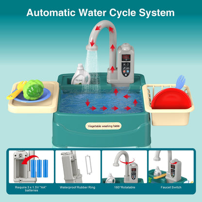 Kids Play Kitchen with Interactive Water Faucet