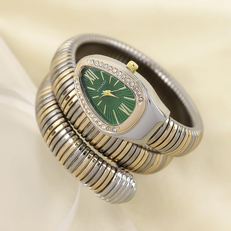Luxury Stainless Steel Snake Watch with Oval Face