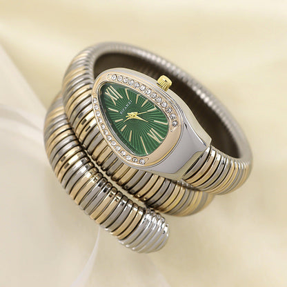 Luxury Stainless Steel Snake Watch with Oval Face