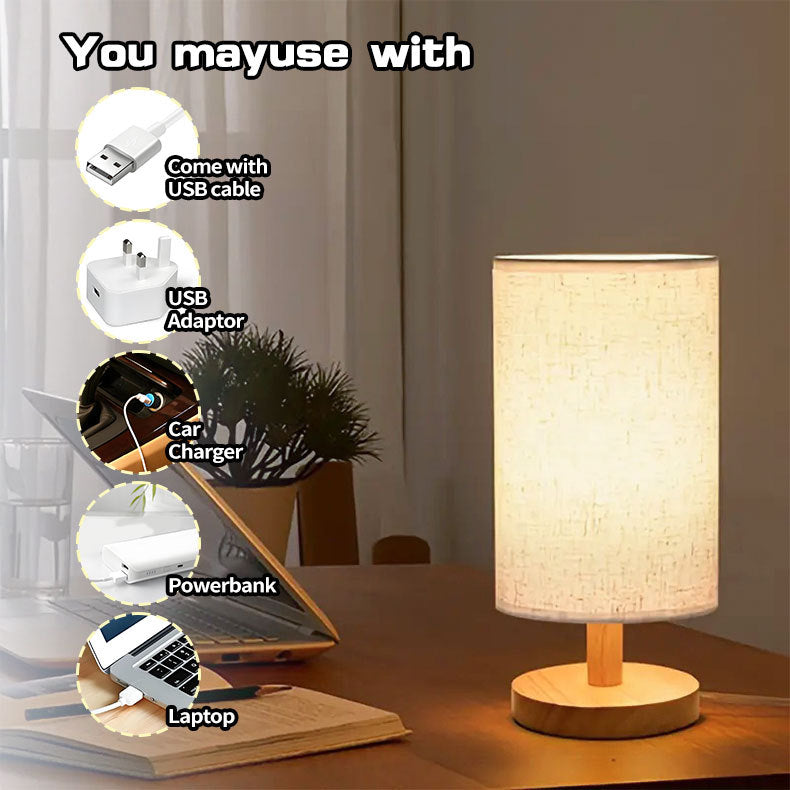 Rustic Wooden Cloth Desk Lamp