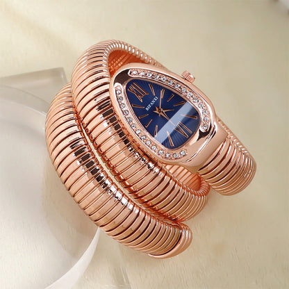 Luxury Stainless Steel Snake Watch with Oval Face