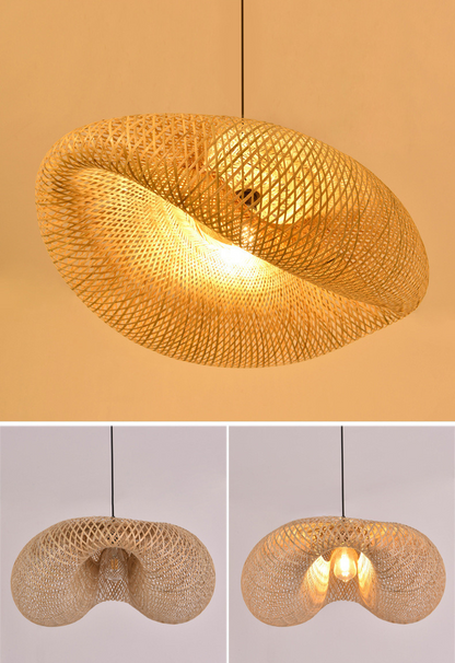 Natural Bamboo Pendant Light with Woven Shade