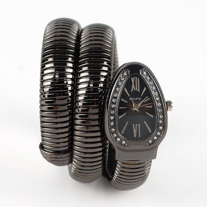 Luxury Stainless Steel Snake Watch with Oval Face - Fesara