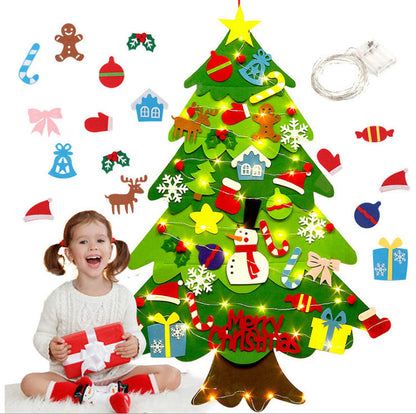 Colorful Felt Christmas Tree with String Lights