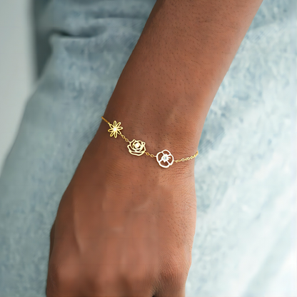 Delicate Birthstone and Flower Charm Bracelet