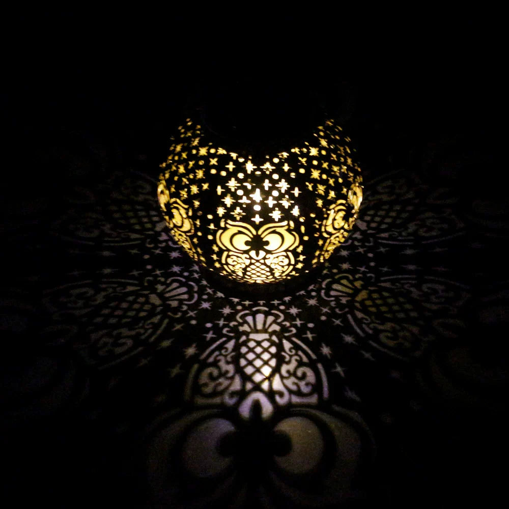 Rustic Metal Owl Pendant Light, Outdoor Garden Lantern Decor