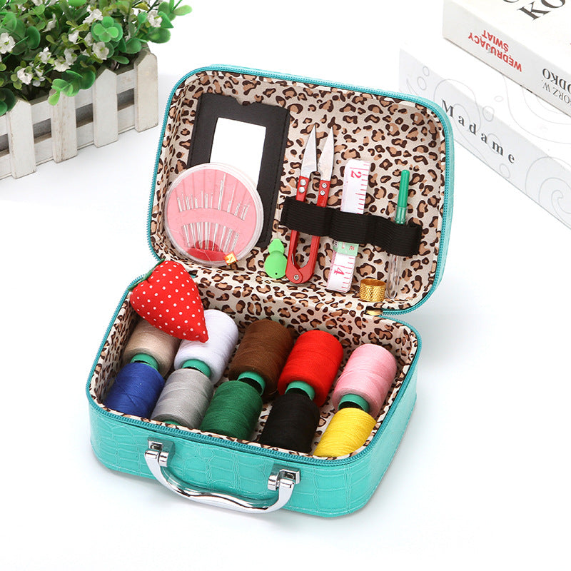 Compact Travel Sewing Kit in PU Leather Box