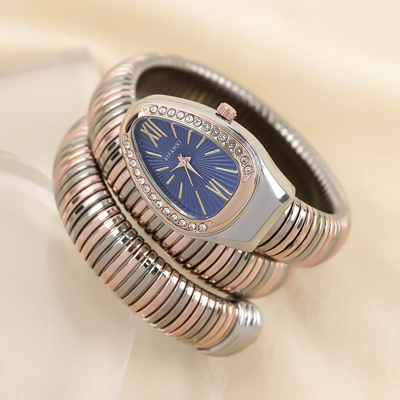 Luxury Stainless Steel Snake Watch with Oval Face
