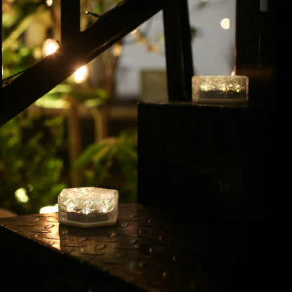 Solar Powered Yard Lamp, Waterproof Hexagon LED Ground Light, Frosty Glass Tile Effect