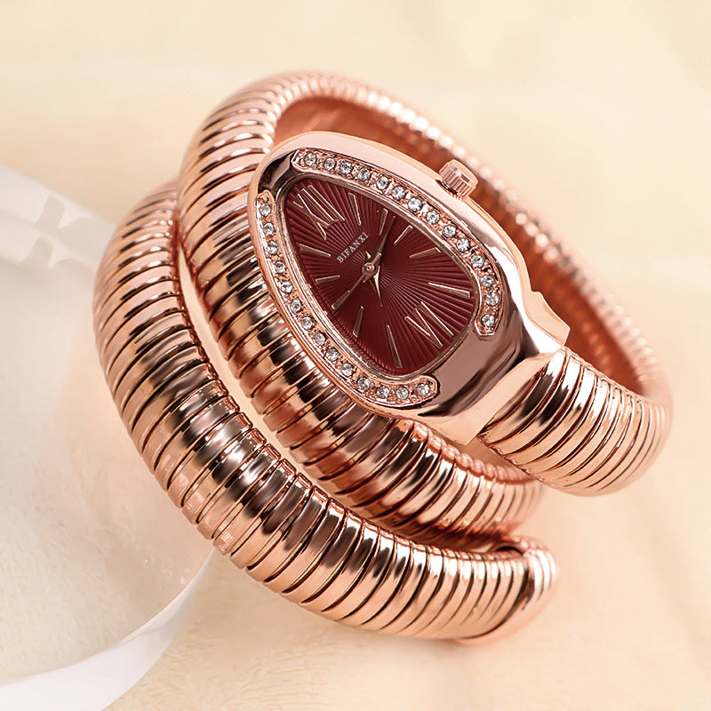 Luxury Stainless Steel Snake Watch with Oval Face