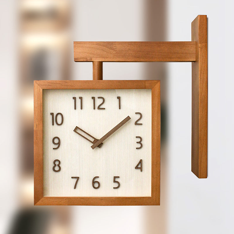 Rustic Wooden Dual Face Corner Wall Clock