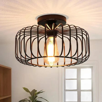 Rustic Metal Birdcage Pendant Light Black - Fesara