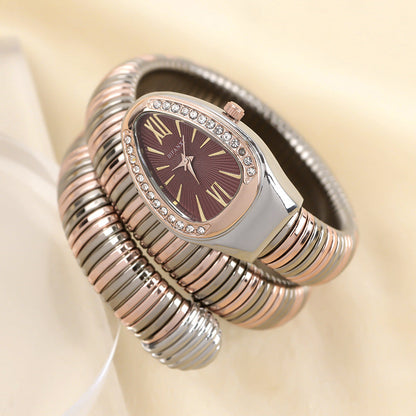 Luxury Stainless Steel Snake Watch with Oval Face