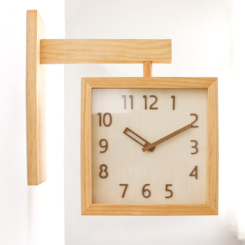 Rustic Wooden Dual Face Corner Wall Clock