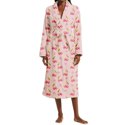Plush Floral Bathrobe for Women