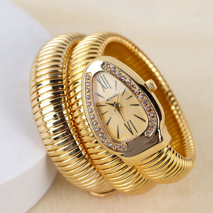 Luxury Stainless Steel Snake Watch with Oval Face