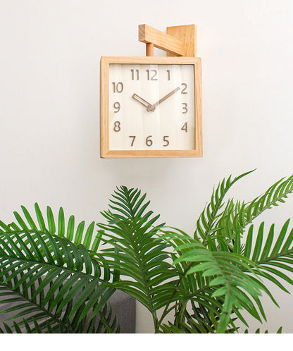 Rustic Wooden Dual Face Corner Wall Clock