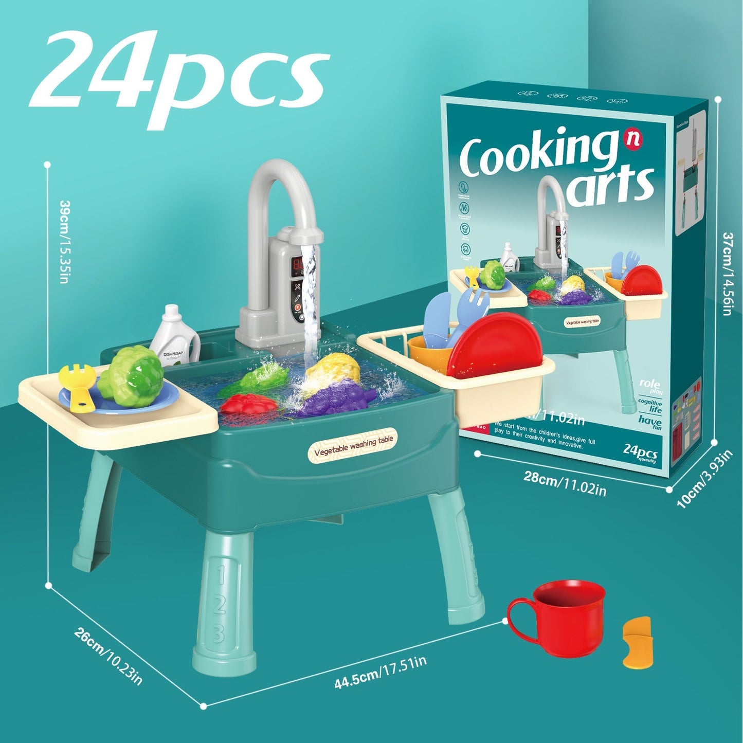 Kids Play Kitchen with Interactive Water Faucet