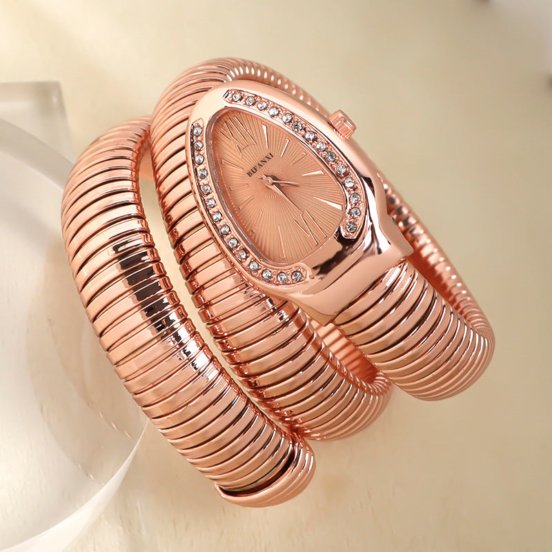 Luxury Stainless Steel Snake Watch with Oval Face