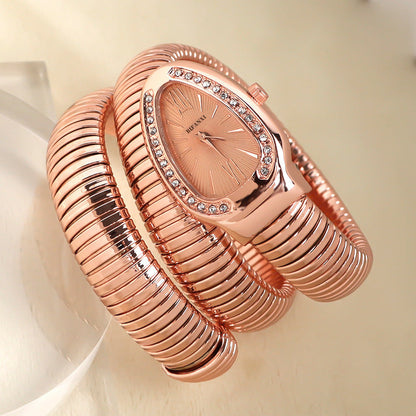 Luxury Stainless Steel Snake Watch with Oval Face