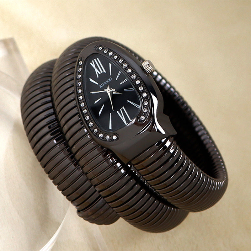 Luxury Stainless Steel Snake Watch with Oval Face