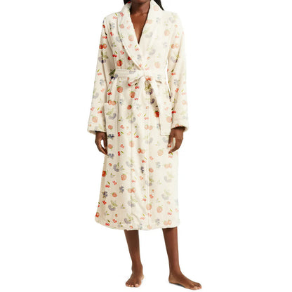 Plush Floral Bathrobe for Women