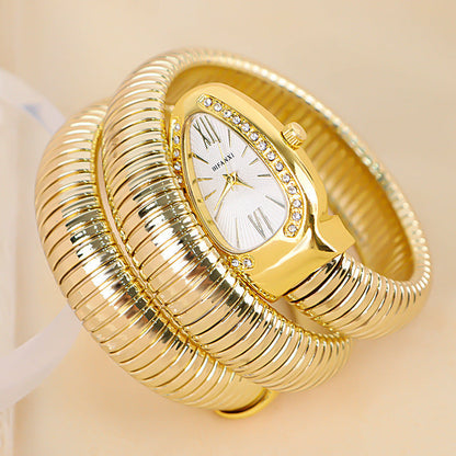 Luxury Stainless Steel Snake Watch with Oval Face