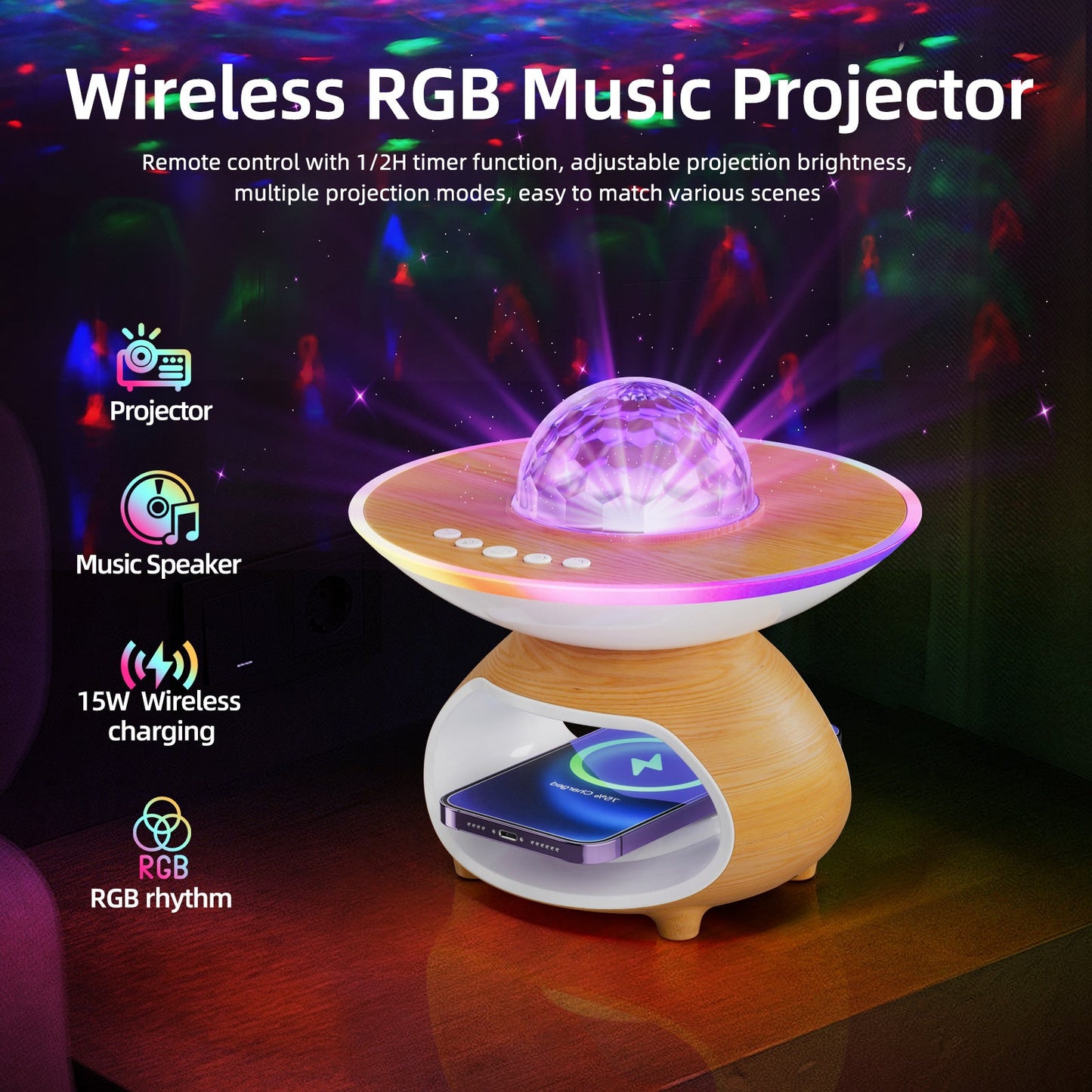 Colorful LED Wireless Charger Table Lamp