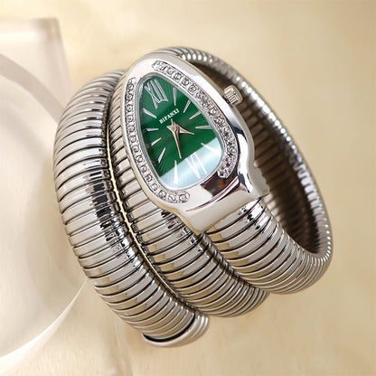 Luxury Stainless Steel Snake Watch with Oval Face