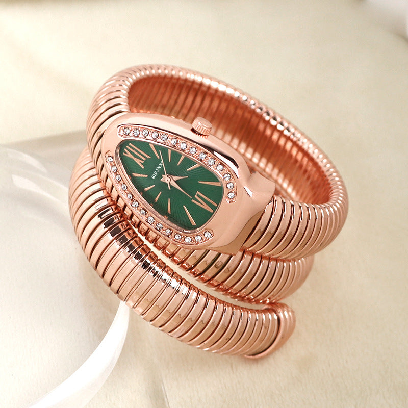 Luxury Stainless Steel Snake Watch with Oval Face
