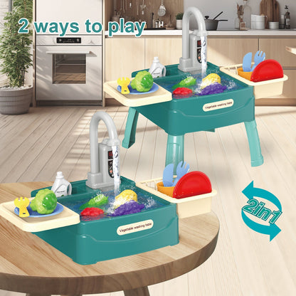 Kids Play Kitchen with Interactive Water Faucet