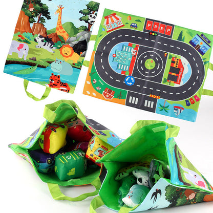 Portable 2-in-1 Soft Toy Cars Playset with Storage Bag