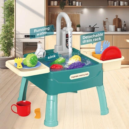 Kids Play Kitchen with Interactive Water Faucet