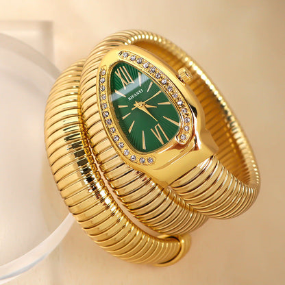 Luxury Stainless Steel Snake Watch with Oval Face