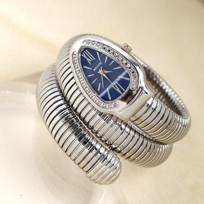 Luxury Stainless Steel Snake Watch with Oval Face
