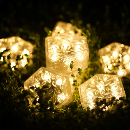 Solar Powered Yard Lamp, Waterproof Hexagon LED Ground Light, Frosty Glass Tile Effect
