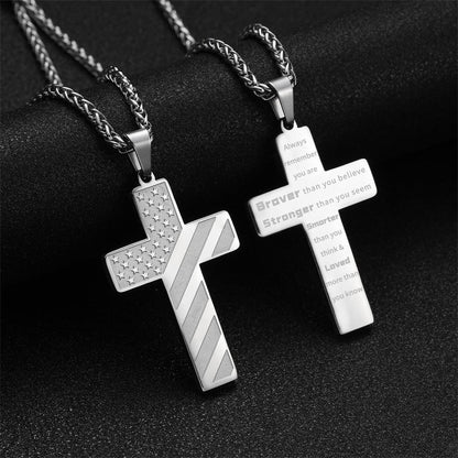 Patriotic US Flag Cross Pendant Necklace