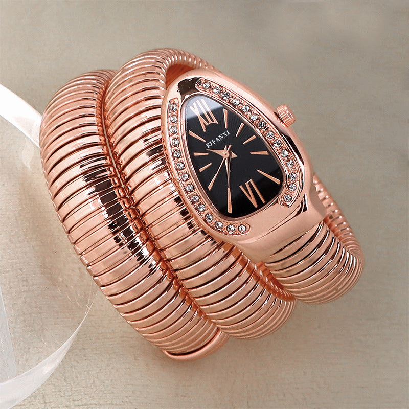 Luxury Stainless Steel Snake Watch with Oval Face