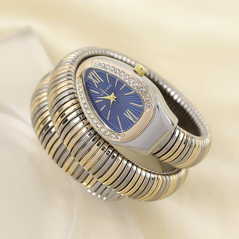 Luxury Stainless Steel Snake Watch with Oval Face