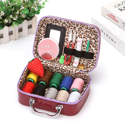 Compact Travel Sewing Kit in PU Leather Box