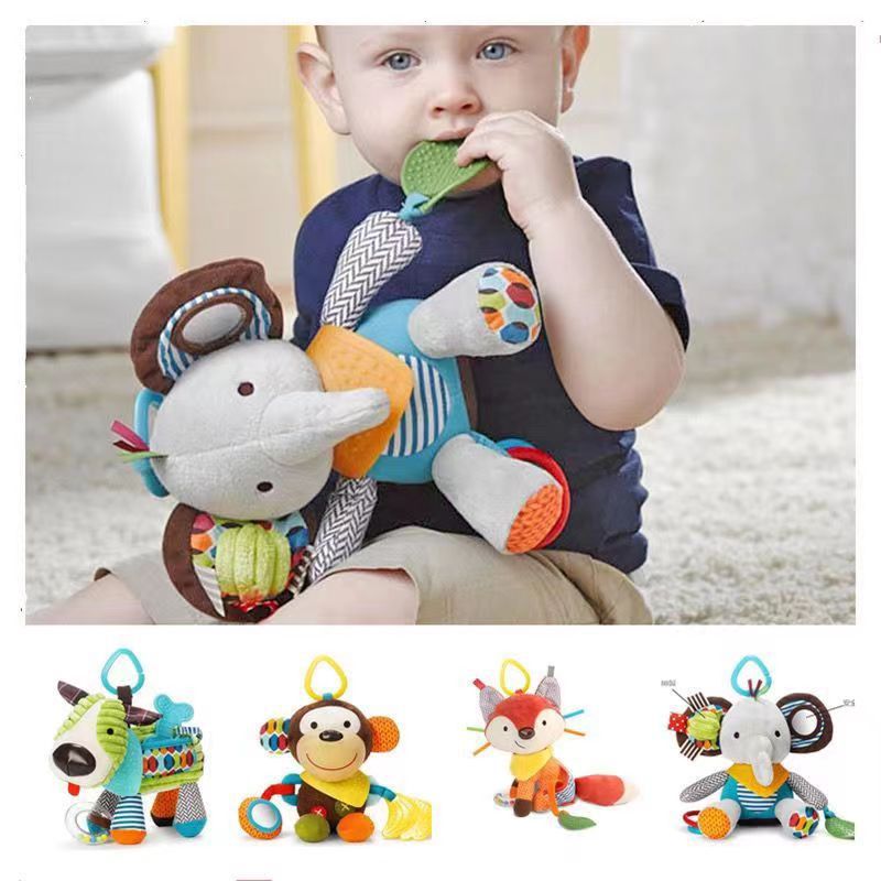 Soft Baby Teething Toy with Rattle and Silicone Chew