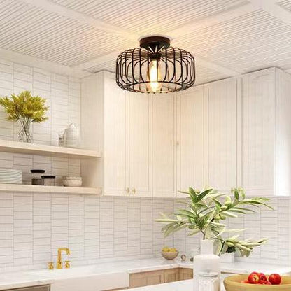 Rustic Metal Birdcage Pendant Light Black