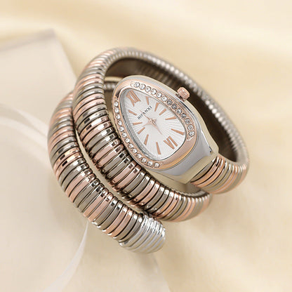 Luxury Stainless Steel Snake Watch with Oval Face
