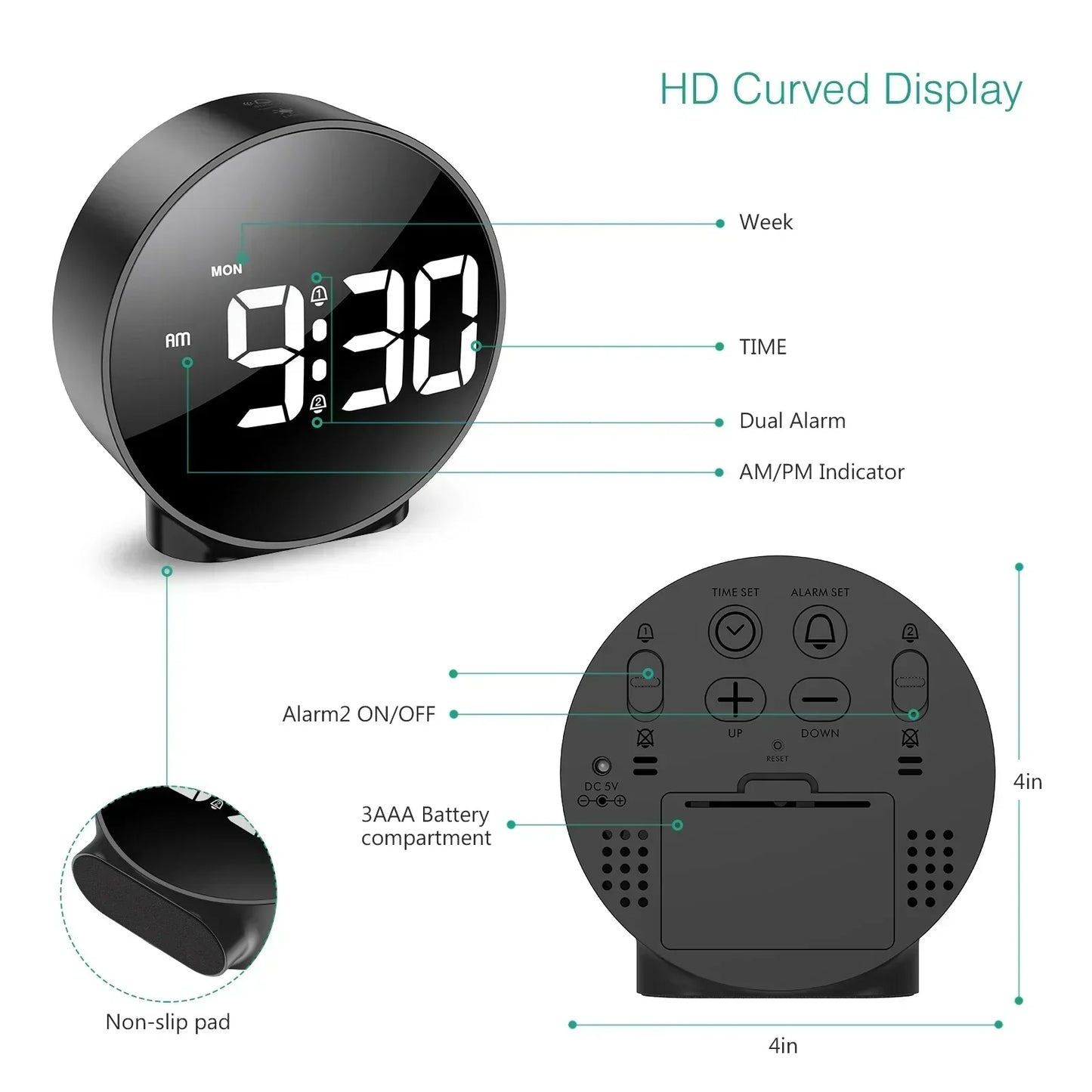 Compact Digital Alarm Table Clock