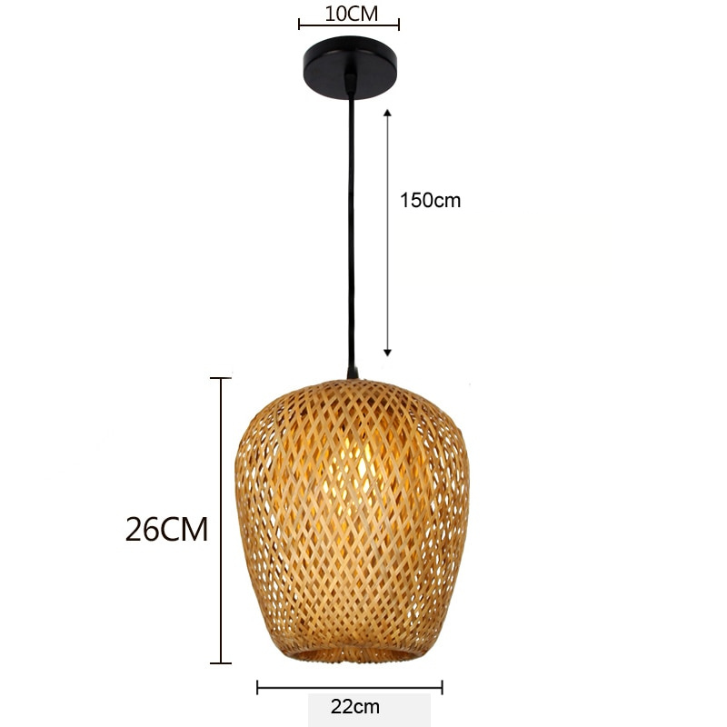 Natural Bamboo Pendant Light with Woven Shade