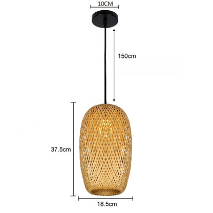 Natural Bamboo Pendant Light with Woven Shade