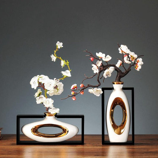 Luxurious Gold Accent Modern Glass Vase - Fesara