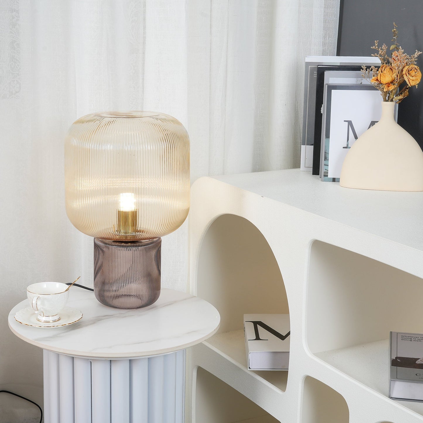Elegant Round Glass Metal Table Lamp